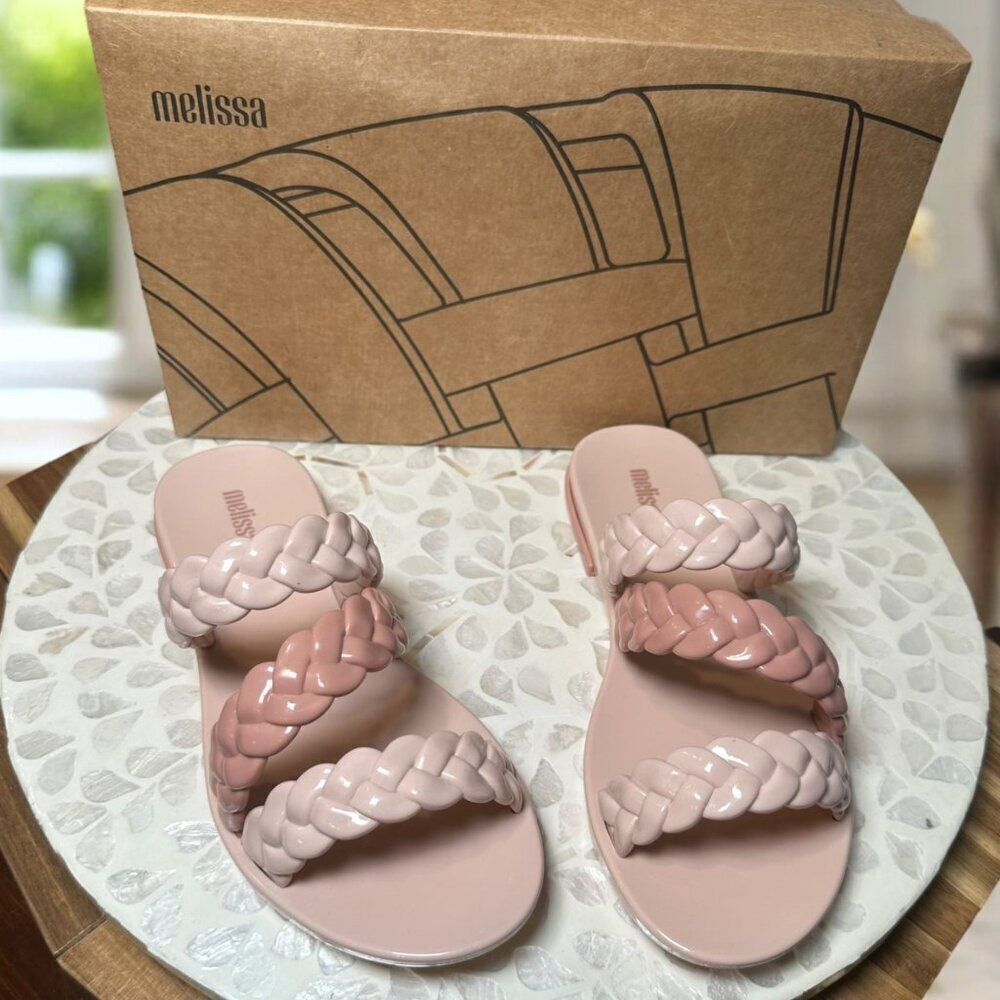 Melissa Wrap Sandals Pink Braided Double Strap Slide Jelly Slip On Size 7 Brazil